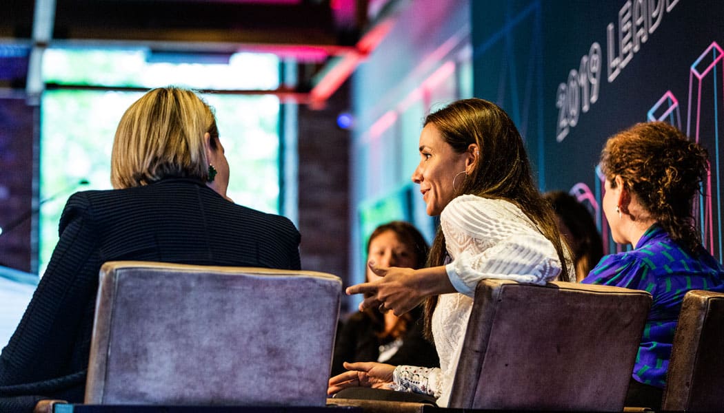 Latina entrepreneur panel discussion_The Alumni Society 2019 Leadership Summit_Marina Diaz Ibarra speaking