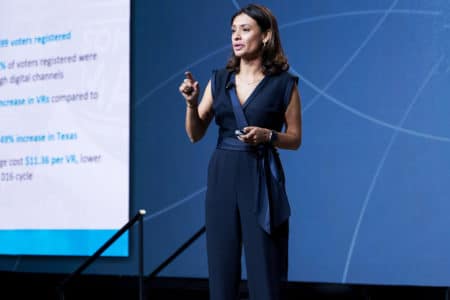 María Teresa Kumar on stage at L'ATTITUDE