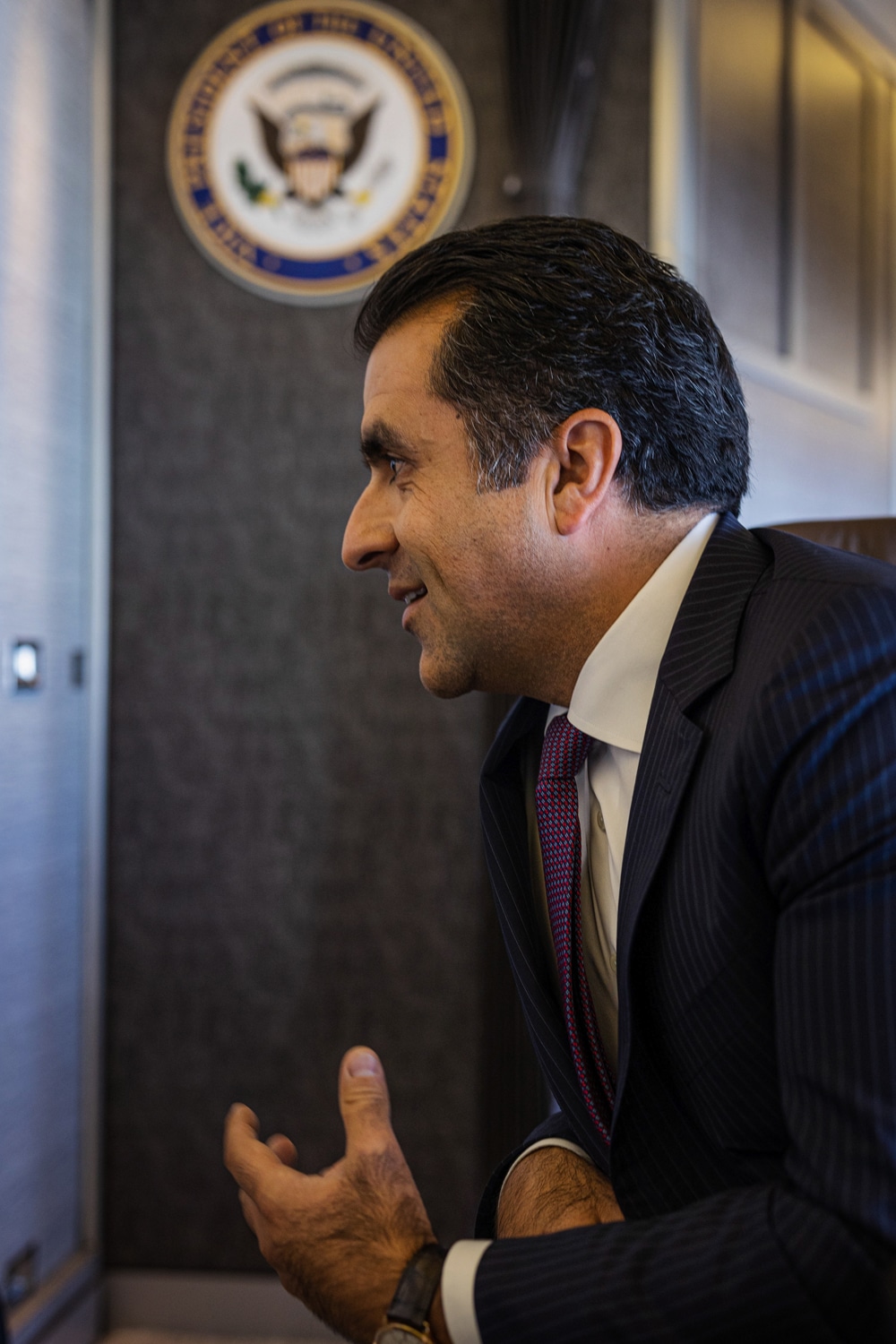 Hispanic Publisher Pedro A. Guerrero speaks to United States Vice President Kamala who is off camera