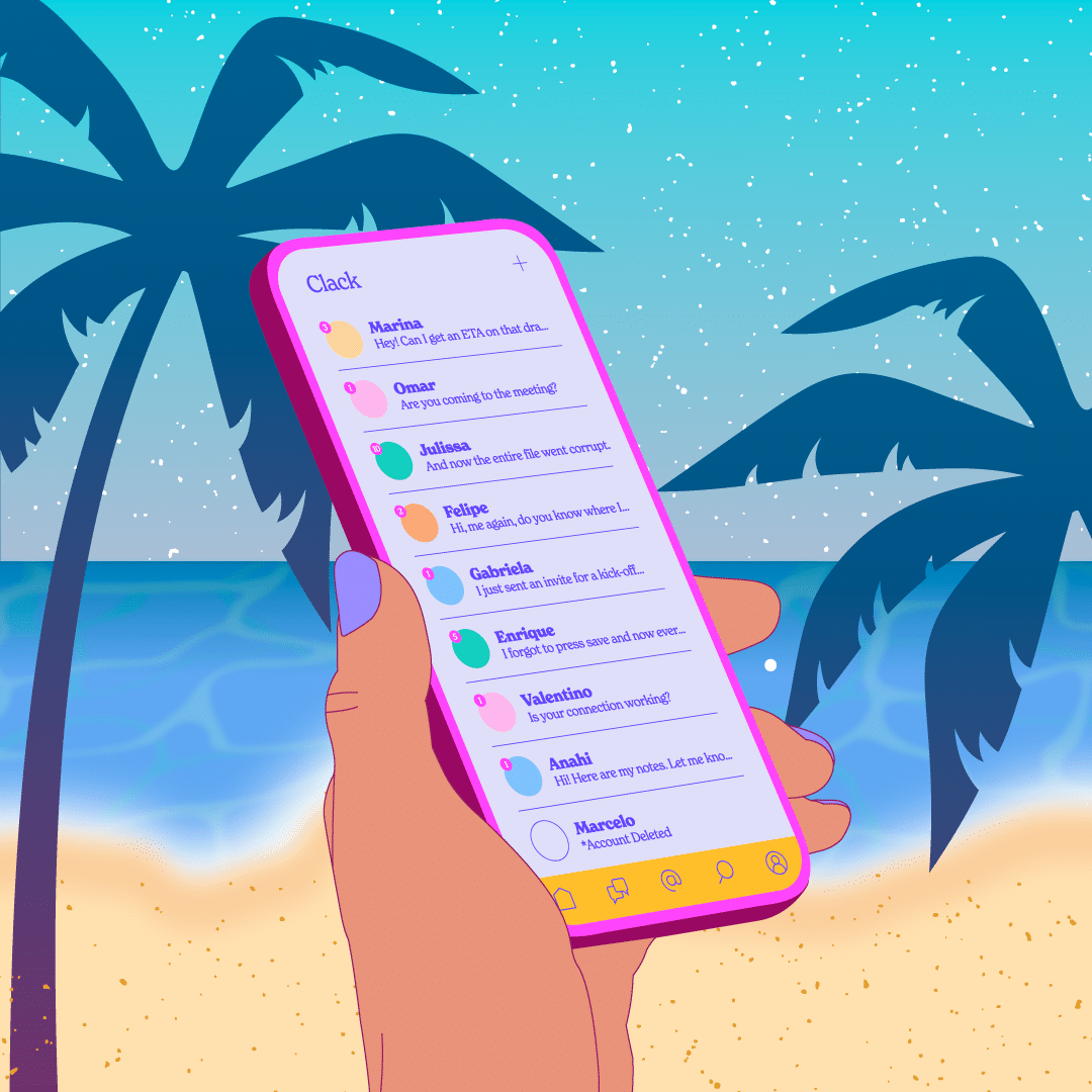 Checking phone on the beach