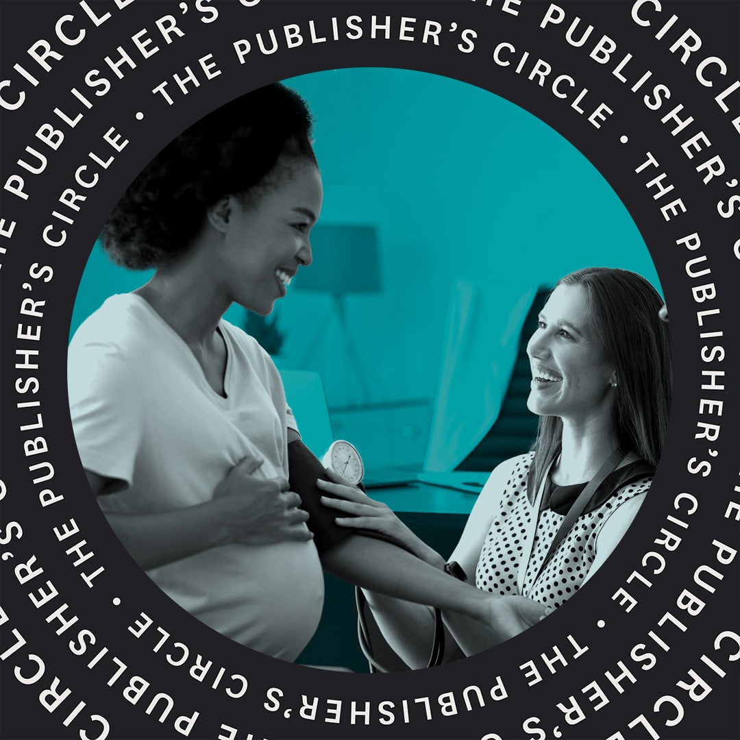 A nurse takes a pregnant Black woman's blood pressure with a blood pressure cuff