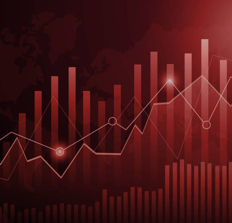 Various graphs overlayed over each other, with a red hue
