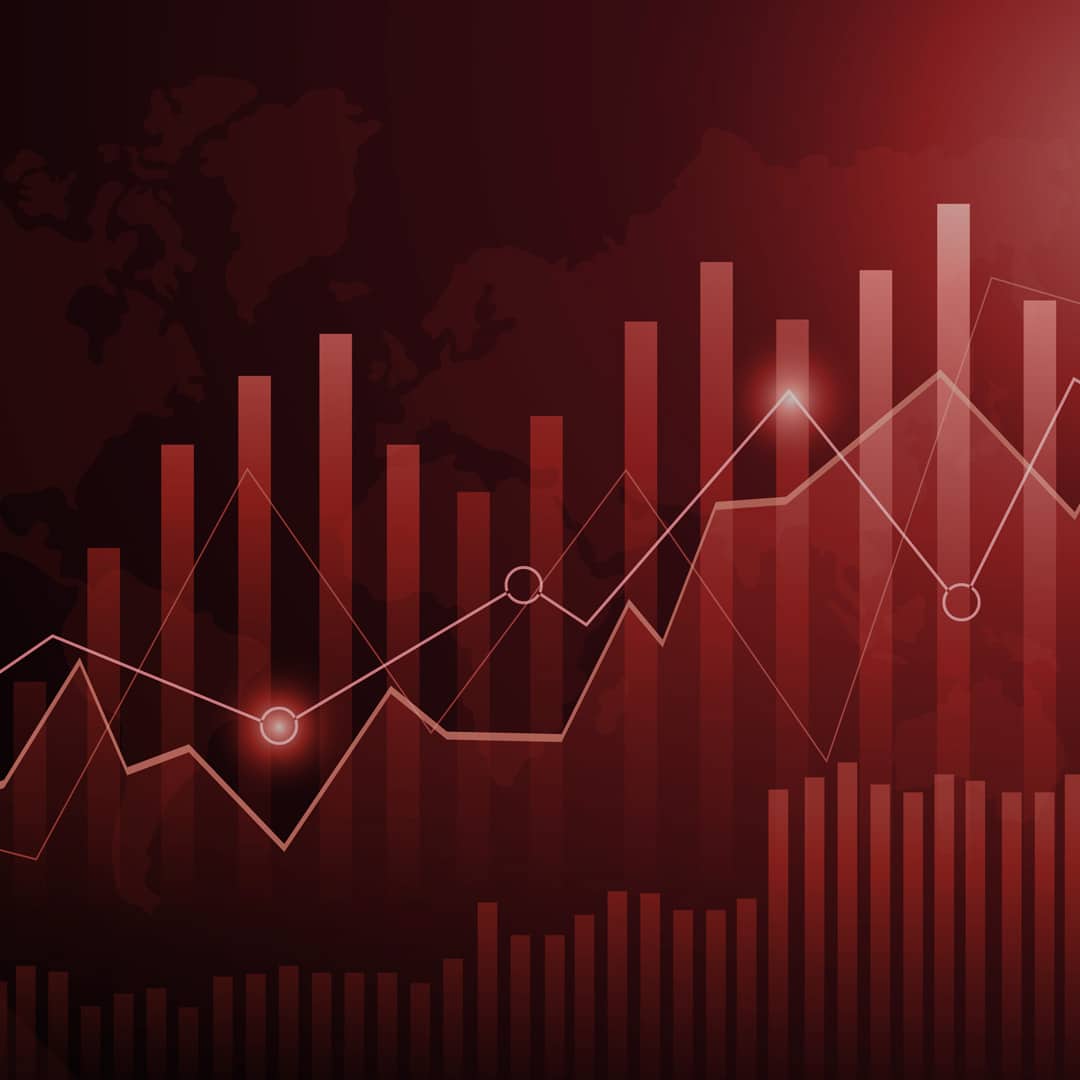 Various graphs overlayed over each other, with a red hue