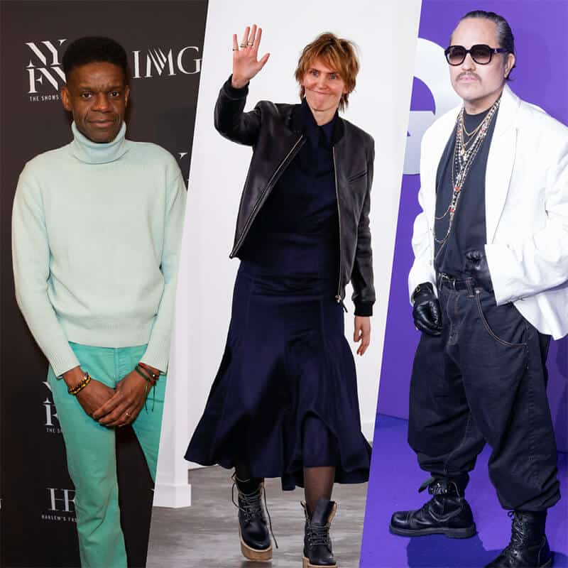 Fashion designers Victor Glemaud, Gabriela Hearst, and Willy Chavarria are pictured left to right in a collage, all at runway events
