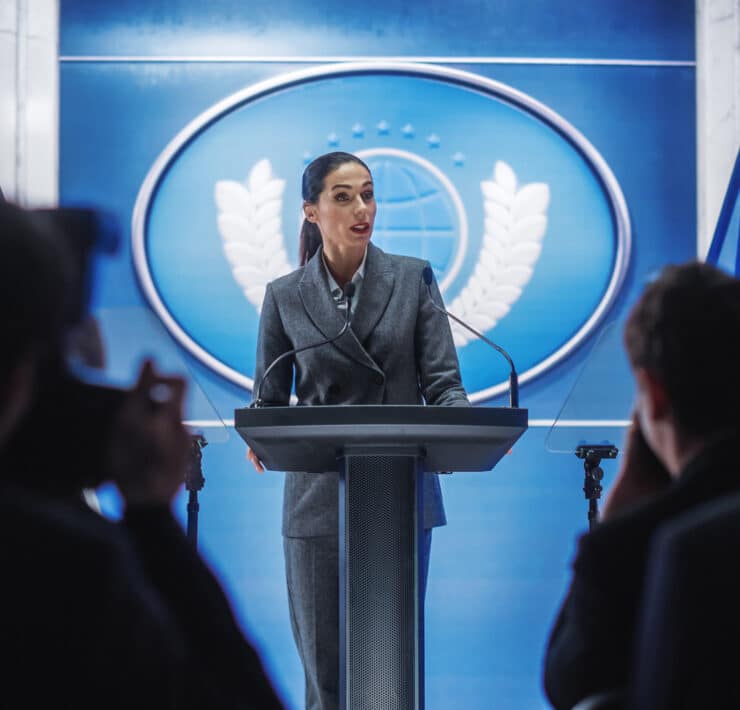 Woman standing at podium